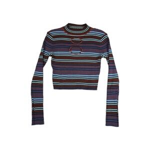 Madden NYC Women's Size Medium Cut‎ Out Cropped Striped Sweater